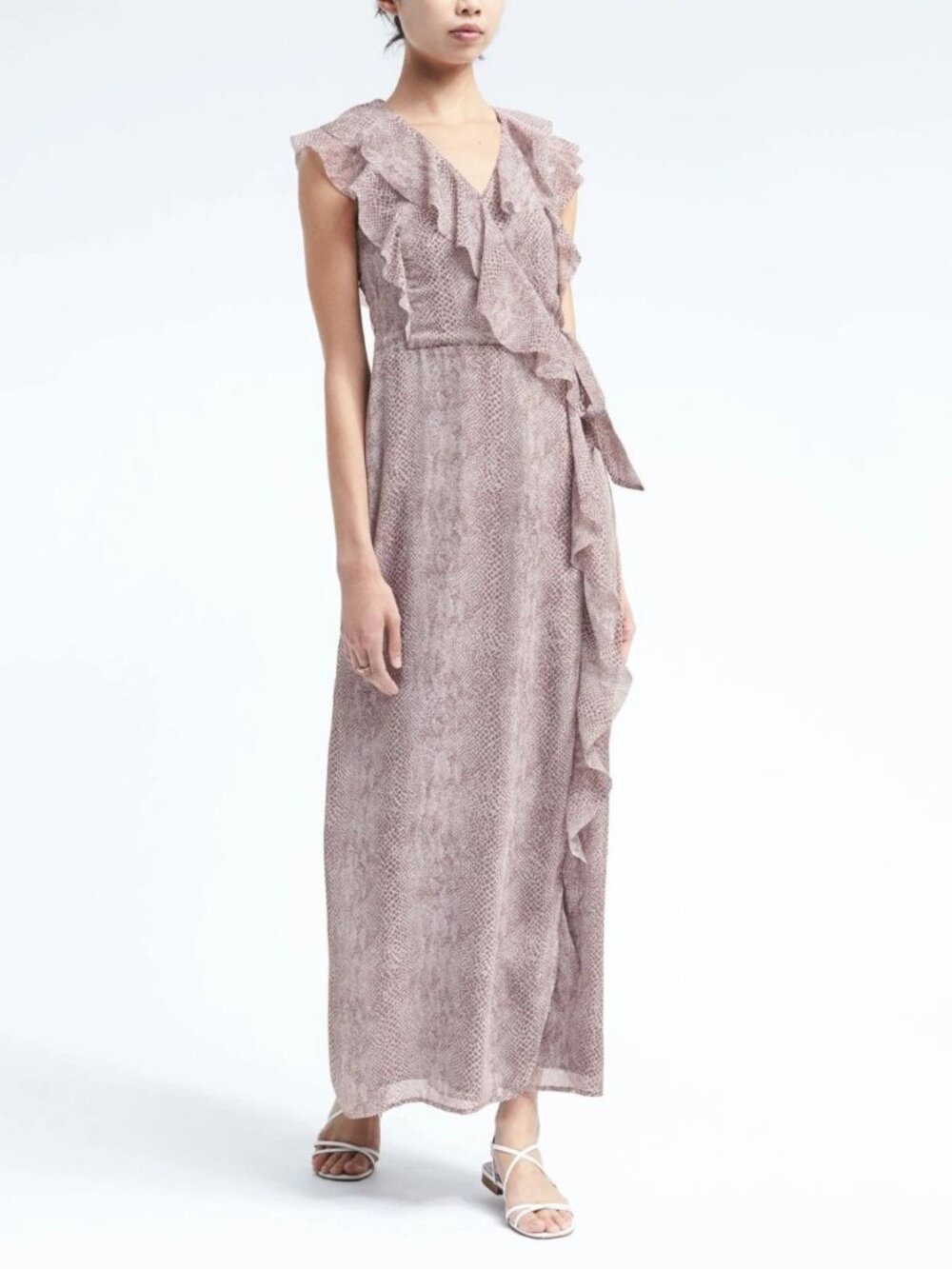 Banana Republic Snake-Print Ruffle-Wrap Maxi Dress